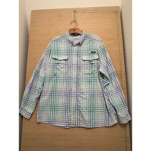 Columbia Super‎ Bahama Plaid Long Sleeve Fishing Shirt XL/TG